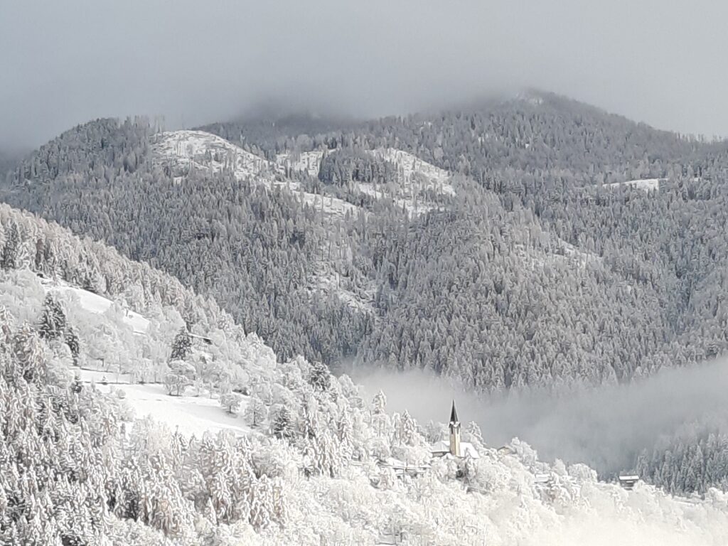 Fierozzo in val dei Mocheni in Trentino immerso in un paesaggio innevato